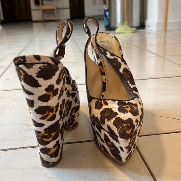 Stella McCartney Leopard Print Canvas Slingback Nathalie Wedges Size 41 - Picture 5 of 7